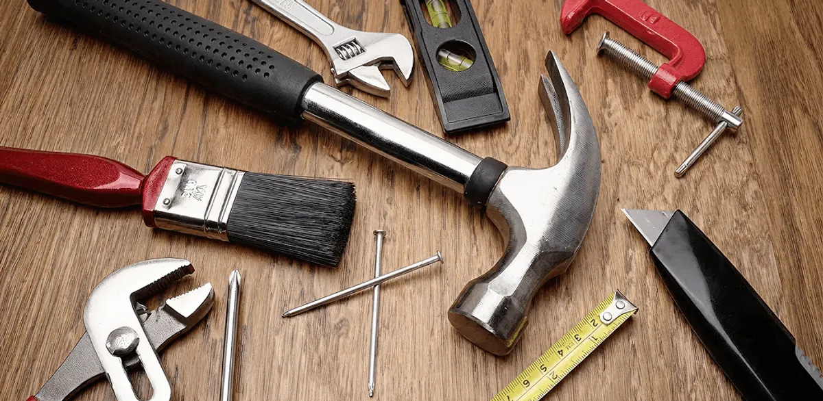 Handyman tools laid out for home repair and maintenance work in Naperville, IL