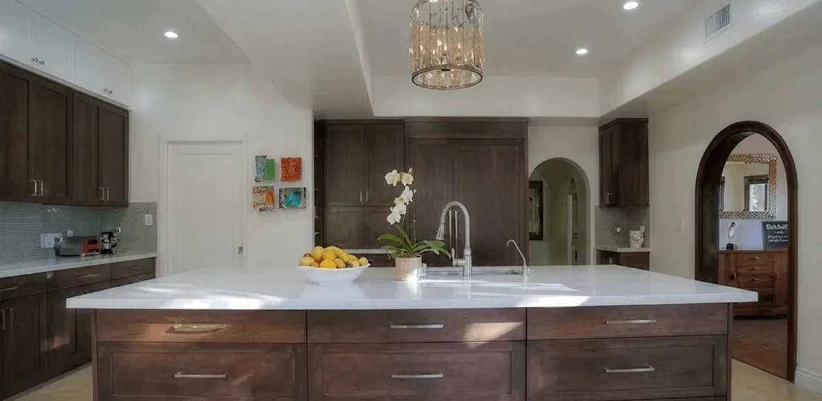 Cabinet refacing project with updated kitchen cabinets and island in Naperville, IL